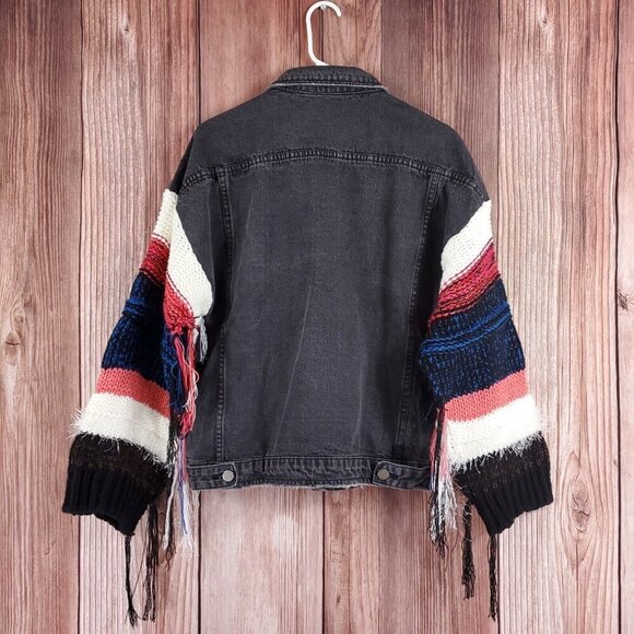 Free People Wren + Glory Womens Size Medium Yellowstone Knitter Denim Jacket - Picture 6 of 12